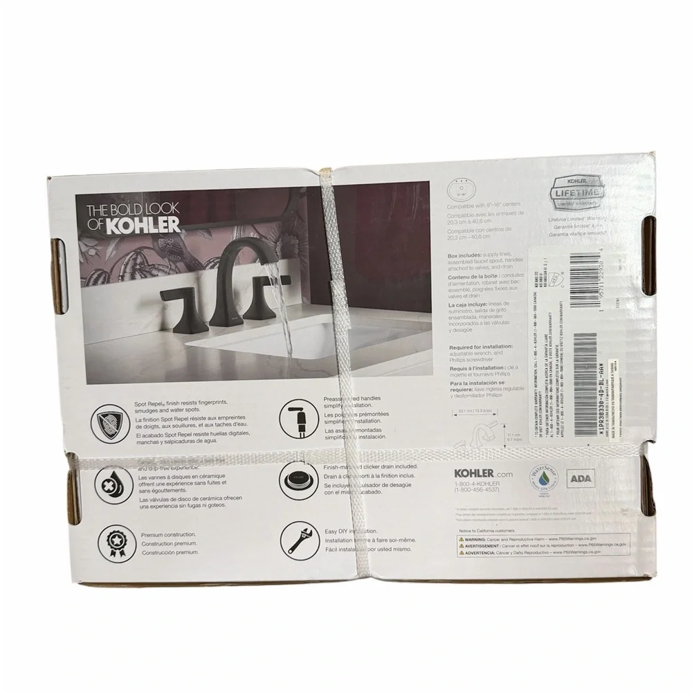 Kohler Riverly Matte Black Bathroom Faucet Widespread 2 - Handle New